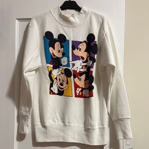 Disney White Sweatshirt with Mickey Mouse Graphic - Size Large